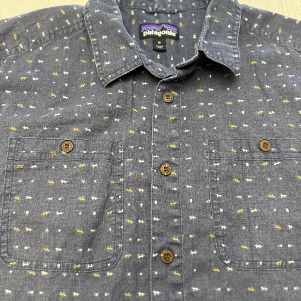 Patagonia Go To Lightweight Blue Button Down Shirt Mens Medium Organic Cotton